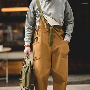 Men's Pants Fashion Retro Workwear Overalls Autumn Summer Causal Loose Straight Jumpsuit Long With Suspender Male Clothes