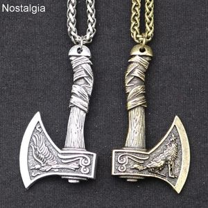 Odin Norse Viking Wolf och Raven Ax Amulet Witchcraft Pendant Halsband Wicca Pagan Slavic Perun Axe Jewellery Drop 2020275K
