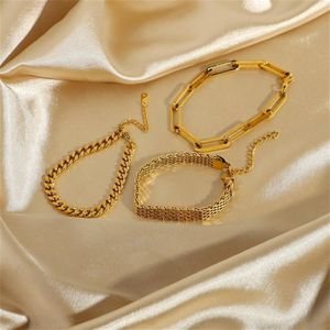Браслет-скрепка-цепочка золотого цвета из нержавеющей стали, прямоугольное звено, кабель, изящные многослойные украшения для женщин и девочек 220222242l