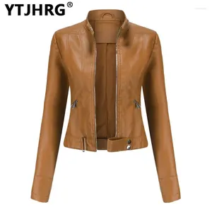 Ytjhrg jaquetas de couro feminino moda manga longa 2023 primavera outono inverno outwear motor biker topos roupas femininas