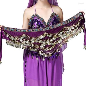 Scene Wear Lady's Belly Dance Hip Scarf kjoltillbehör med vågguldmynt egyptisk dans sammet wrap bälte