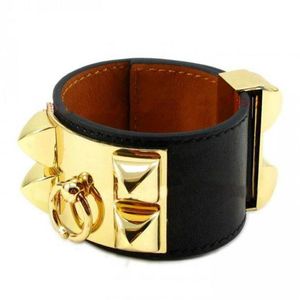 Newest Bracelets Four Rivets Wide Leather Bracelets Women Men Gold Silver CDC Punk Width 3 8cm Bracelet Fine Jewelry301h