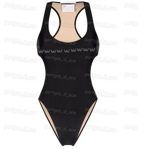 Damen-Badebekleidung mit Strass-Buchstaben, einteilig, gepolstert, Schwarz, schmal, Badeanzüge, Strandurlaub, Bikini, Beachwear2500