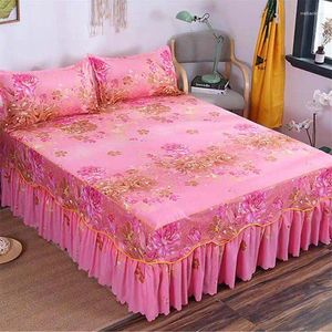 Sängkjol Home Wrap Around Elastic Fashion Soft Slipe Bedstrålning Anti-Skip Wedding Double Lay Cover 2023