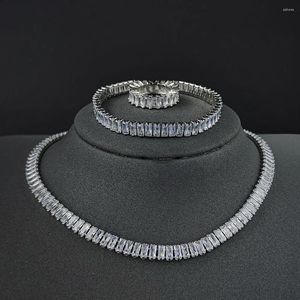 Halsband örhängen set 3st pack silver färg brud smycken förlovningsring runda stud örhänge för bröllop gåva jul j7314b