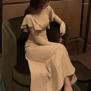 Casual Dresses Xgoth Office Lady Long Sleeve Dress Women's Spring Autumn Ruffled Robe Temperament High Street Mid Length Pleated