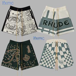 Shorts masculinos rhude cor bloco carta de malha jacquard cordão americano xadrez caju flor casual capris drcv