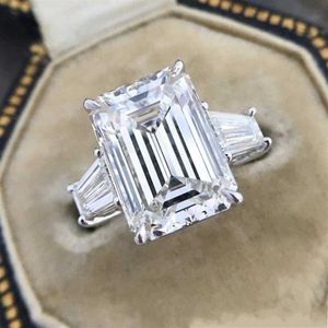 Original 925 Sterling Silver 5ct Emerald cut Created Moissanite Wedding Engagement Cocktail Diamond Rings for Women Fine Jewelry216L