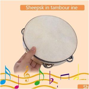 Party Favor Drum 6 Inches Tambourine Bell Hand Held Tambourines Birch Metal Jingles Kids School Musical Toy Ktv Partys Percussion Dr Dhg8M