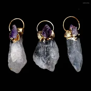 Pendant Necklaces Natural White Crystal Inlay Small Amethyst Druzy Necklace Irregular Mineral Rock Gem Raw Stone Accessories