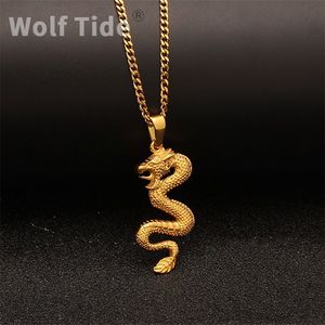 Flying Dragon Pendant Mens Cuban Chain Necklace New Fashion Gold Plated Stainless Steel Creative Hiphop Raper Jewelry Gifts for Men for Sale