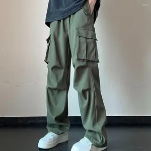 Calças masculinas largas calças compridas reforçadas bolso carga streetwear cintura elástica multi bolsos hip hop para casual