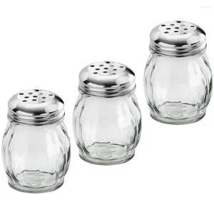 Dinnerware Sets 3 Pcs Glass Jar Containers Lids Condiment Salt Canister Seasoning Pepper Creative Stainless Steel Household Kitchen