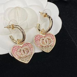 Heart Dangle Earrings 18k gold-plated ring hook with Swarovski pink rhinestones Female designer earrings set off women's yout316s