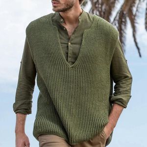 Men's Vests 2023 Casual Streetwear Vintage Sweater Vest Knit V-Neck Desig Sleeveless Loose Fit Oversize Pullover Solid Green