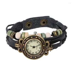 Armbanduhren Damen Vintage Baum Blatt Weben Armbanduhr Wrap Retro Quarz Lederarmband