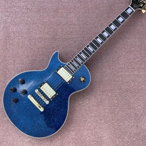 Elektrisk gitarr med palisander, vänster LP Custom, Metallic Blue and Gold Hardware, Fets Binding, Tune-O-Master BR