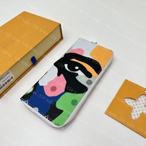 9A 남성 고급 지갑 디자이너 여성 Yayoi Kusama 지갑 최고 품질 페인트 칠한 캔버스 카드 홀더 정품 가죽 신용 주머니 지퍼 지퍼 M82590
