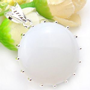 Luckyshine äkta White Moonstone ädelstenar Silver Round Pendants Halsband Weddings Jewelry282S