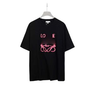 Loewee T-shirt Original Quality The Correct Of The New Year Street Trend Neon Embroidery Lazy Fluorescent Pink Loose Short Sleeved T-shirt