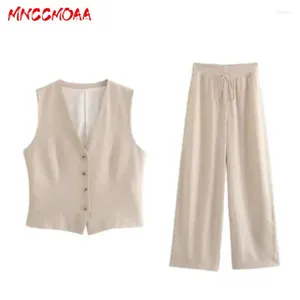 Women's Vests MNCCMOAA 2023 Woman Fashion Sleeveless V-Neck Vest Solid Color Casual Wide Leg Pants Sets Female