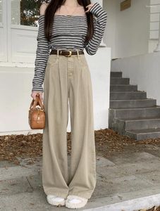 Kvinnors jeans GBG4906 Vintage denim golvmoppbyxor hösten 2023 hög midja smal passande lös bred ben rak trend