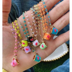 Pendant Necklaces 5Pcs/Lot Wholesales Tiny Personalized Necklace Cute Jewlery Enamel Tea Cup Charm