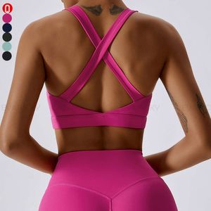 Lu Lu Yoga Private Double Sided Quilted Fabric Beautiful Back High Elastic One Piece Top Wide Shoulder Straps Women Sports Bra Lu Lememm Wokrout