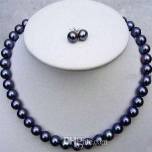 Mode pärlstav halsband 8-9mm South Sea Black Pearl Necklace 18 Inch 925 Silver Clasp Earrings261n