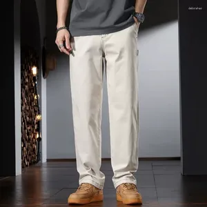 Pantaloni da uomo Pantaloni larghi in cotone a gamba larga estivi Casual beige elasticizzati in vita CP2262