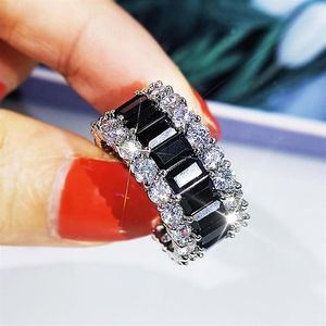 Anéis de Cluster Diwenfu Real 18k Ouro Branco Obsidian Anel de Jóias para Mulheres Homens Fine 14k Bandas de Casamento Gemstone Bizuteria Box226a