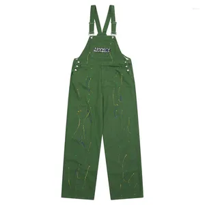 Männer Hosen Retro Inkjet Stickerei Overall Herren Lose Denim Overall Streetwear Hip HOP Einstellbare Jeans Overalls