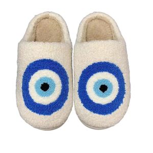 Slippers High Quality Slipper Fashion Pattern Shoe Evil Eyes Blue Embroidery Warm Home Slippers for Men And Woman 231016