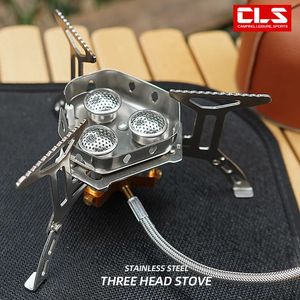 Stoves Arrival Outdoor Portable Three Head Stove Camping Windproof Stove Camping Picnic Outdoor Foldable Gas Stove 231013