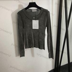Designer Womens Velvet Base Sexy Make Old Top Jumper Monogram Embroidered Casual T Shirt