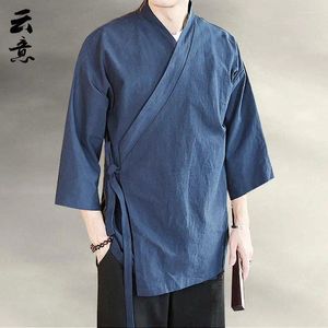 Ethnic Clothing Men Chinese Traditional Style T-Shirt Linen Loose Hanfu Tops Shirt Robe Zen Ancient Retro Tang Blouse Jackets