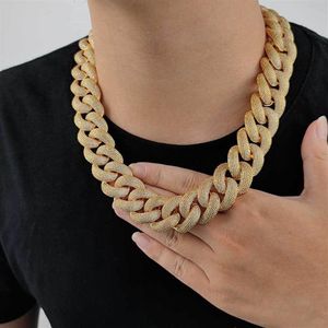 25mm16-24inch bling kedjor Guldfärg Mikroinställning CZ Stone Miami Cuban Chain Halsbandsarmbandsmycken för män Punk smycken Heav241y