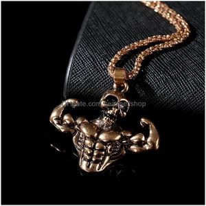 Collane con ciondolo Rock Gold Goth Uomo Ciondolo Collana Donna Skl Hip Hop Jewerly Metallo Punk Muscolo Triangolo Corda lunga Regali per feste Neckl Dhy6U