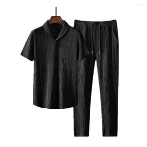 Tute da uomo Abito primaverile Camicie a maniche corte Pantaloni lunghi da passeggio Camicia da spiaggia casual Set Cintura elastica