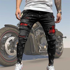 Zagnione męskie chude dżinsy Slim Locomotive Otórz Pencil Spodnie Zipper Biker Hip Hop Denim Spodnie Jogging Street Ubrania Man x0621334s