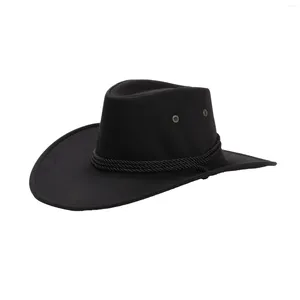 Berets Western Cowboy Hat Vintage For Men's Gentleman Lady Jazz Cowgirl With Leather Wide Brim Cloche Sombrero Hombre Caps