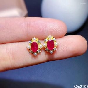 Stud Küpe Kjjeaxcmy Fine Jewelry 925 Gümüş Kakma Doğal Yakut Kadın Modası Zarif İnci Taş Desteği TE