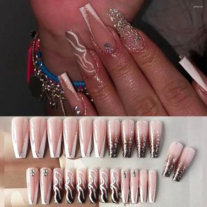 False Nails 24pcs Nail Tips Full Cover DIY Dazzling Crystal Ballerina Fake Shining Long French