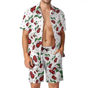 Tute da uomo Cherry Beach Set da uomo Fruit Leaf Set di camicie casual Pantaloncini stampati estivi Abito a due pezzi Novità Big Size 2XL 3XL