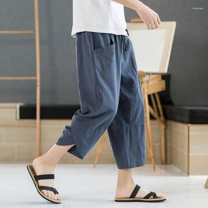 Erkek pantolon gevşek düz renk saf keten harem 2023 Japon moda bayanlar hip hop artı boyutu geniş bacak koşu