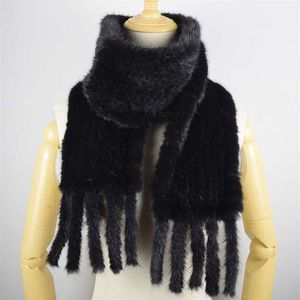 Ручная вязаная насыщенная шарф для волос на искренний норку для волос теплее для женщин мода настоящий шарф с Frickes276s