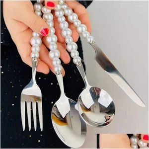 Servisuppsättningar servis uppsättningar Pearl Sierware set för 4 skedar knivar gafflar 18/10 rostfritt stål plattvaru bestick hammerade biff hom dhag4