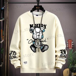 Męskie bluzy bluzy jesień męski bluza Cool Bear Print Długie rękaw T-shirt moda męska odzież khaki o szyja harajuku ekskluzywne projektowanie top t231016