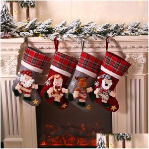 Christmas Decorations Large Plaid Doll Socks Childrens Gift Bags Candy Drop Delivery Home Garden Festive Party Supplies Dhabs