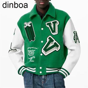 Giacche da uomo Dinboa Oem Catena personalizzata Patch in ciniglia Ricamo Manica in pelle Giacca vintage da baseball Letterman Varsity per uomo 231016